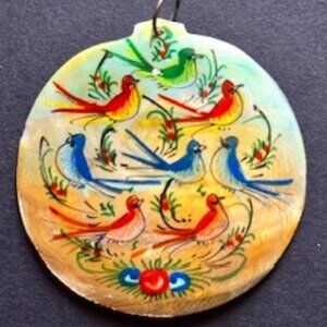 Antique Hand Painted Mother of Pearl Pendant